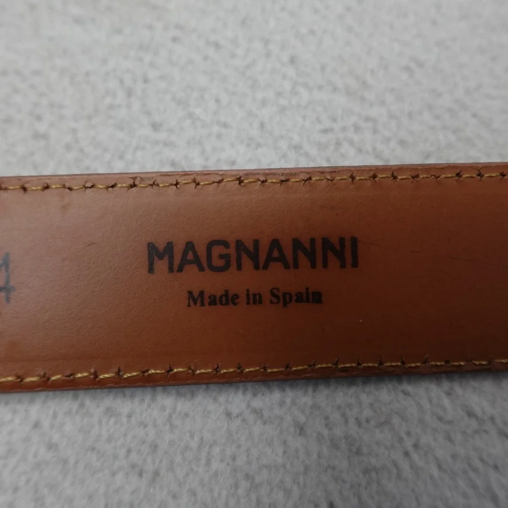 Magnanni Belt Mens 44 Brown Leather Dress Belt Made in Spain 1078